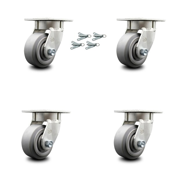 4 Inch Kingpinless Thermoplastic Rubber Wheel Swivel Caster Set with Swivel Lock